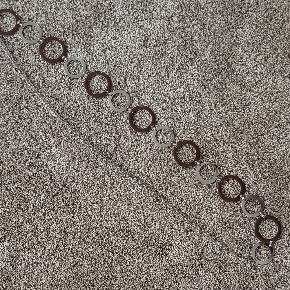 Silver and Brown Circle Chain Belt